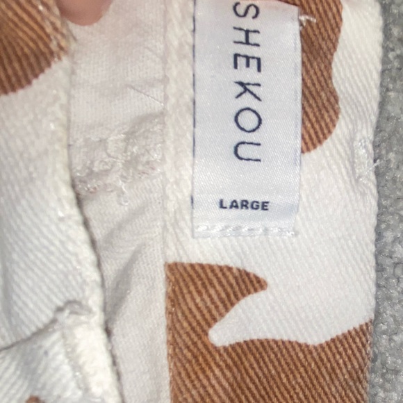 Shekou Brown and White Cow Print Wide Leg Jeans | Size: L - Picture 8 of 8